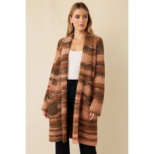 skull Cashmere Brown Stripe Chunky Knit Long Duster Cardigan Women's Size Medium